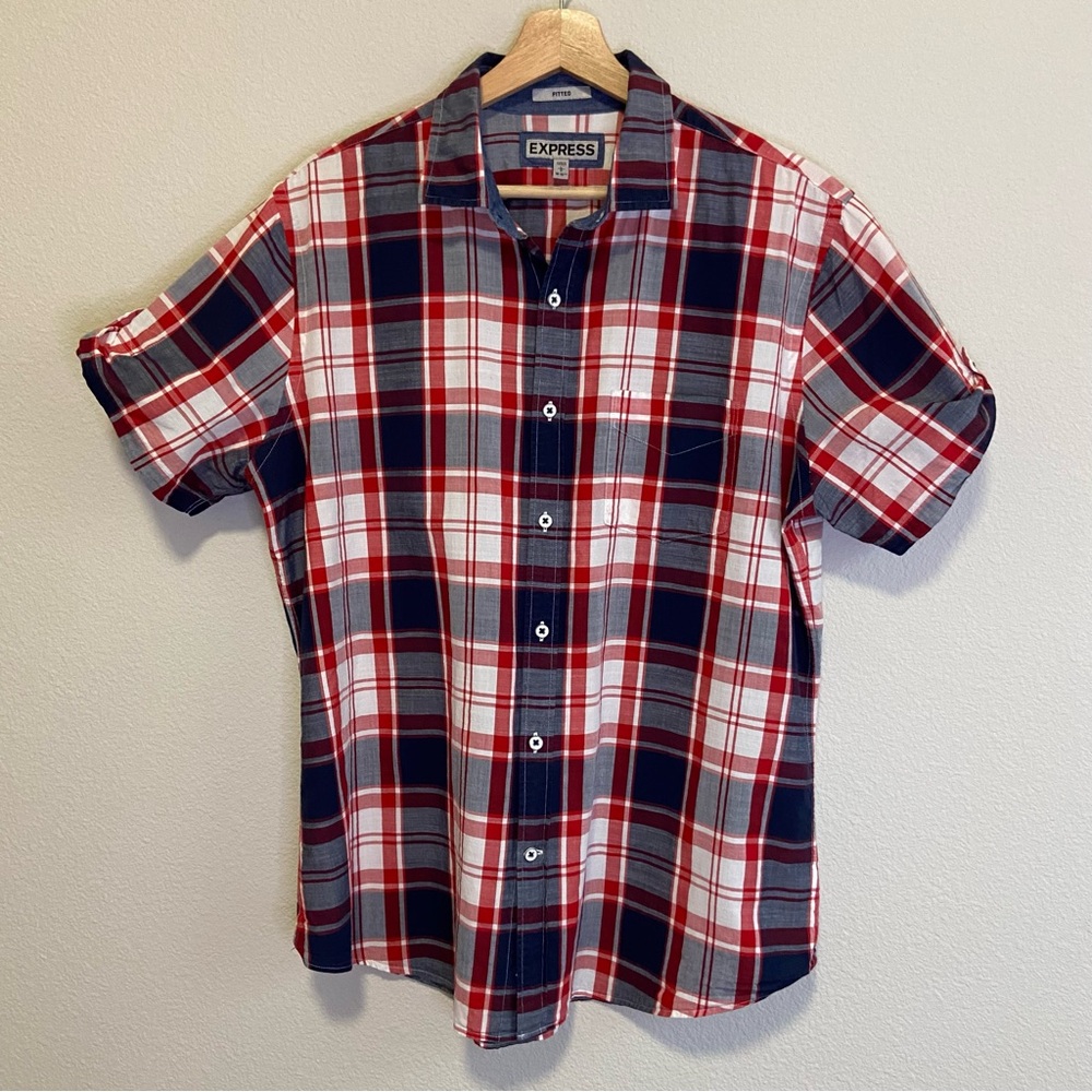 EXPRESS Multi-color Button-up Short Sleeve Mens Size L 16-16.5